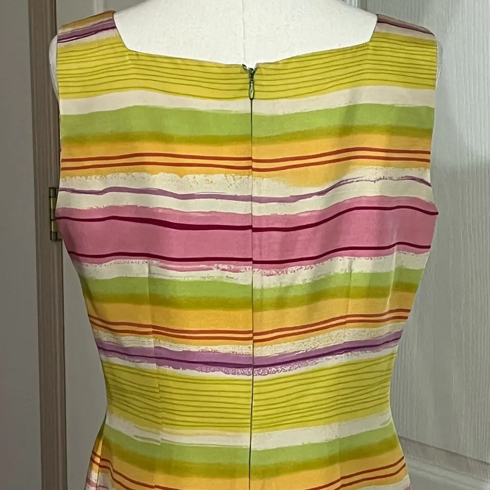 David Warren New York Vintage Silk Striped‎ Sheath Dress Sleeveless Pink Multi 8 - Picture 5 of 15